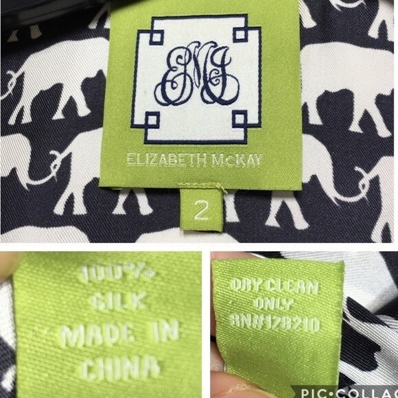 Elizabeth McKay Elephant Print Silk Blouse 2 - Picture 7 of 8